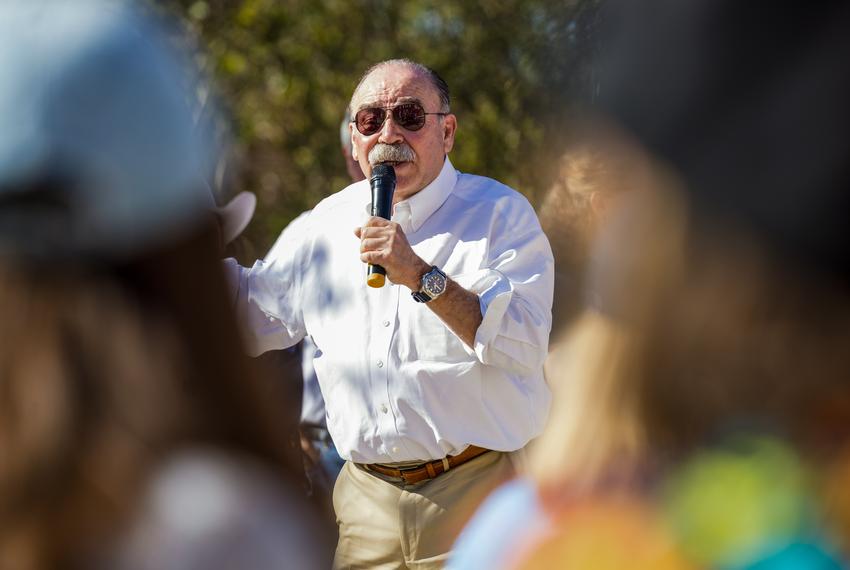 Texas Democratic Party Chair Gilberto Hinojosa speaks at an election rally for Frank Ramirez, Democratic nominee for House District 118 in San Antonio on Oct. 31, 2021.