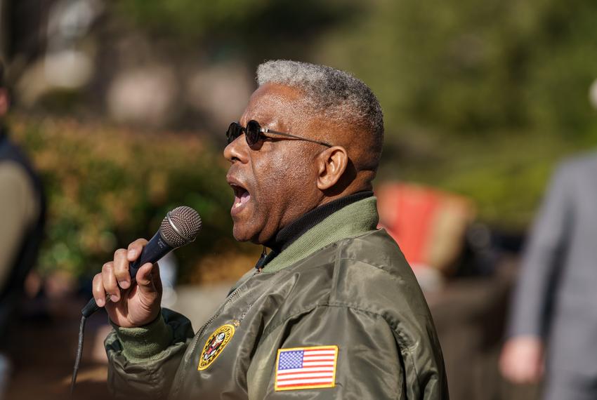 State GOP Chairman Allen West speaks at a  Texas Republican Party rally on the east side of the Capitol Grounds on January 9, 2021.