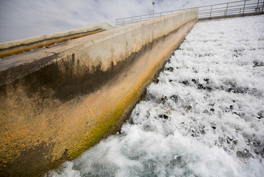 A cascade aerator on the site of the Twin Oaks Valley Water Treatment Plant outside of San Antonio, where the San Antonio Water System maintains an underground storage reservoir.