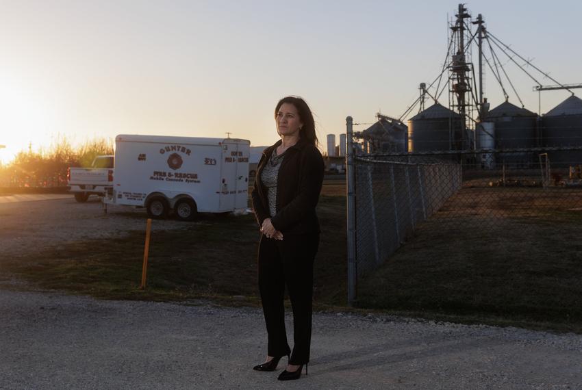 Gunter mayor Karen Souther poses for a portrait outside of Gunter City Hall in Gunter, TX on January 11, 2024.