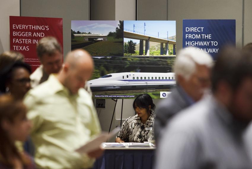 A public scoping meeting on the Dallas to Houston High-Speed Rail hosted by TXDOT and the Federal Railroad Administration in Houston on Oct. 29, 2014.