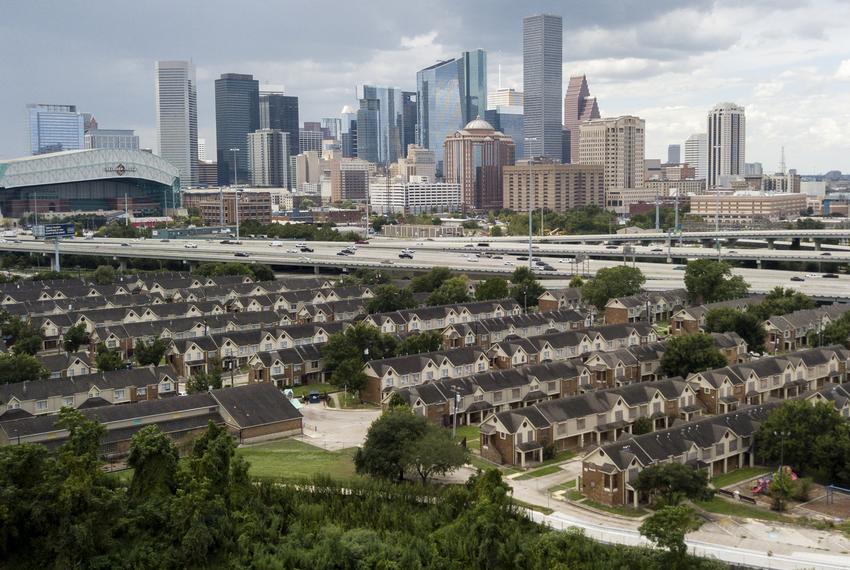 An aerial view of homes near Interstate 45 in Houston, on Sept. 16, 2019.