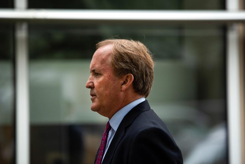 State Attorney General Ken Paxton speaks at a press conference at the Houston Recovery Center on Oct. 26, 2021.