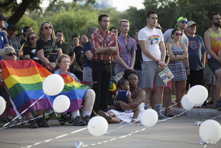 Activists and members of Austin's LGBT community gathered on the steps of the capitol to celebrate the anniversary of the 1969 Stonewall riots. These riots signify a key moment in the birth of the modern LGBT movement in America. June 28, 2017.