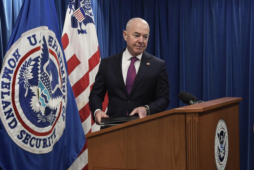 U.S. Secretary of Homeland Security Alejandro N. Mayorkas arrives to speak about Border Enforcement Measures during a press conference on Jan. 05, 2022, at CBP Headquarters in Washington D.C.