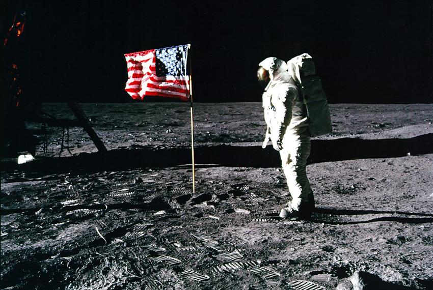 United States astronaut Buzz Aldrin salutes the American flag on the surface of the Moon after he and fellow astronaut Neil Armstrong became the first men to land on the Moon during the Apollo 11 space mission July 20, 1969.