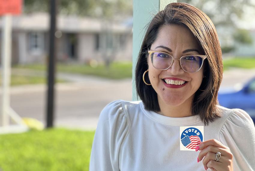 Votebeat reporter Natalia Contreras after voting for the first time in the United States on Feb. 25, 2024 in Corpus Christi.