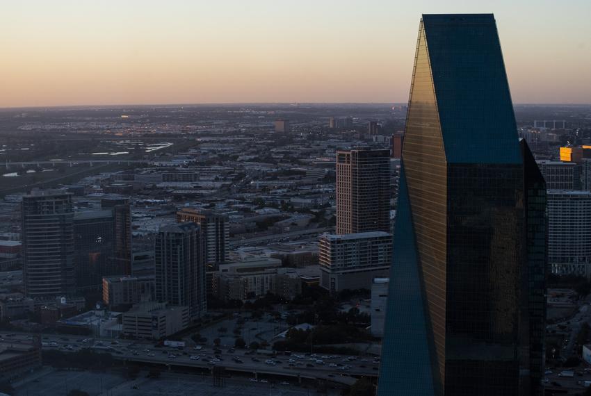 A view of downtown Dallas from The Tower Club on the 48th floor of the Santander Tower in downtown Dallas, on Nov. 07, 2023. Texas metros have a glut of vacant offices space driven by the rise of remote work, overbuilding and other factors during the pandemic. One option companies are doing to combat the changes, is to convert office space into residential housing.