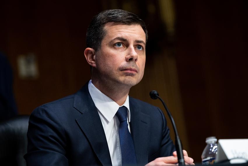 U.S. Secretary of Transportation Pete Buttigieg at a Senate Environment and Public Works Committee hearing on March 2, 2022, in Washington, D.C.