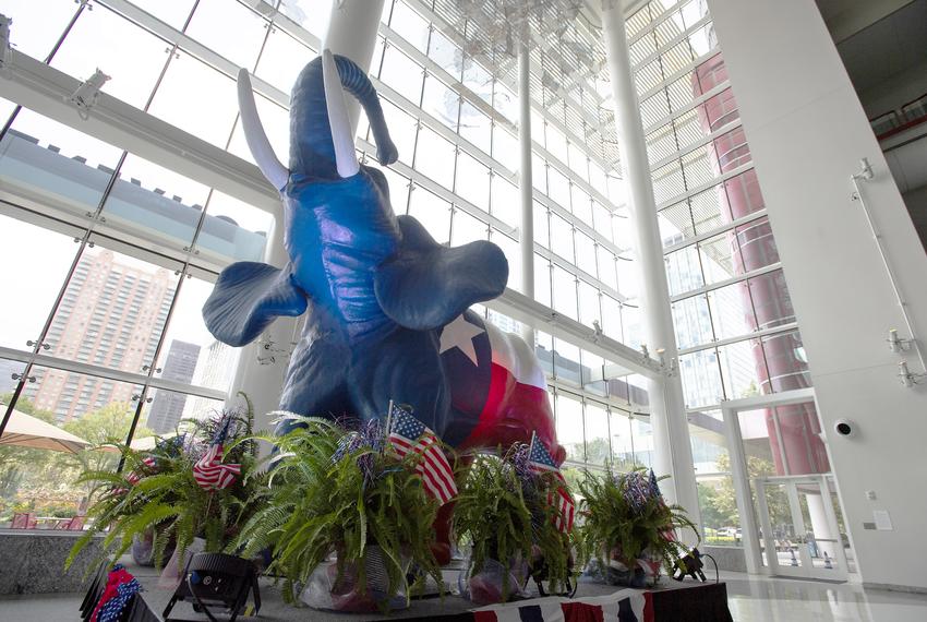 A Texas Flag elephant statue sits outside the convention hall during the Republican Party of Texas 2022 Convention in George R. Brown Convention Center Friday, June 17, 2022, in Houston.