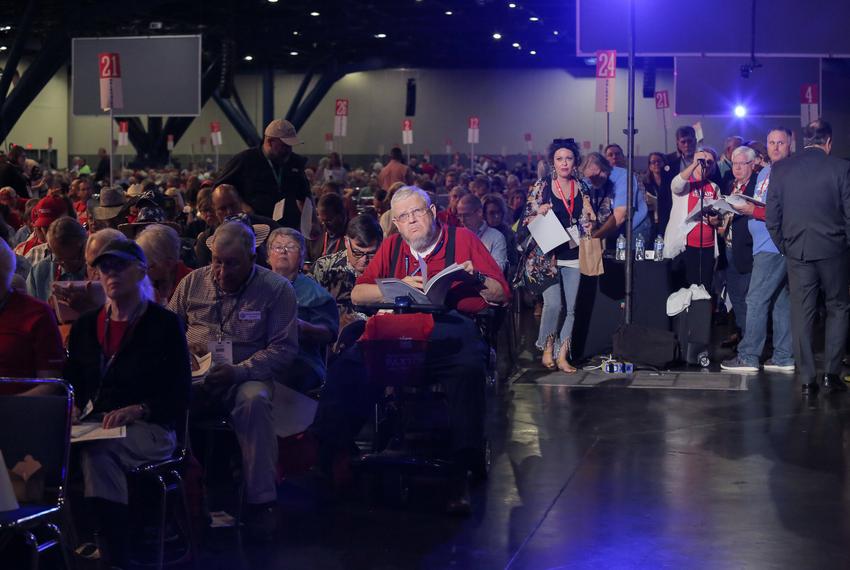 Delegates listened to proposed amendments to the legislative priority list during the 5th General Meeting of the 2022 Texas State Republican convention on Saturday.