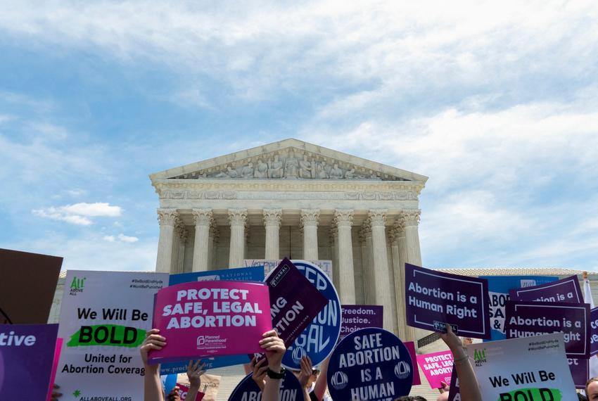 Protestors joined several Democratic lawmakers outside of the Supreme Court in Washington, D.C., on May 21, 2019, to show their opposition to the recent abortion ban implemented by several states.