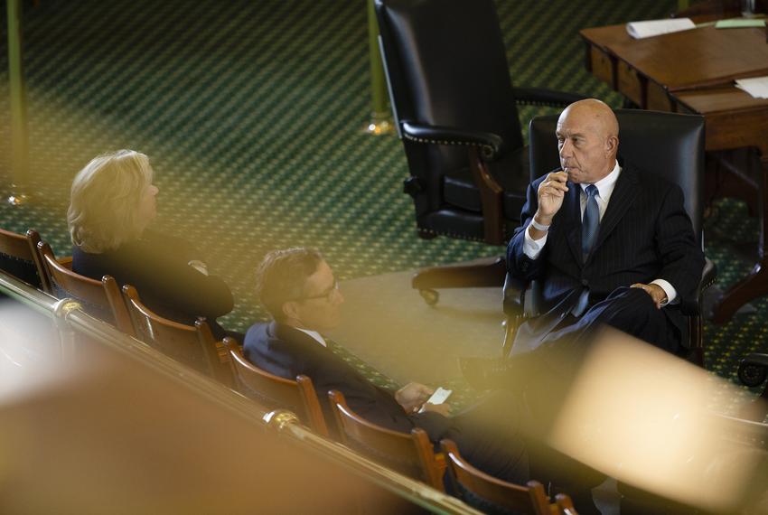 State. Sen. John Whitmire, D-Houston, listens to State Sen. Carol Alvarado, D-Houston, filibuster against Senate Bill 1 on Aug. 11, 2021.