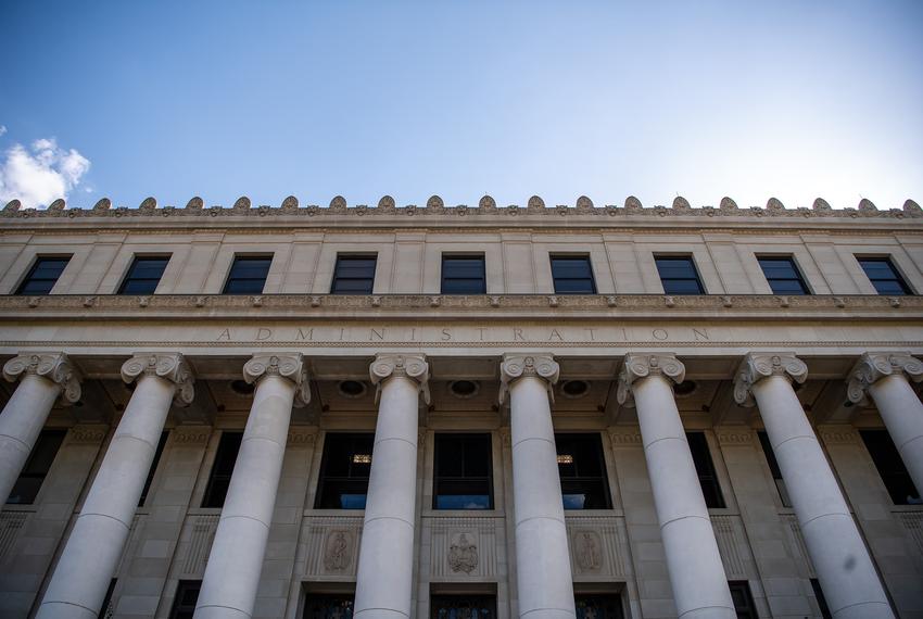 The Texas A&M Administration Building in College Station on July 30, 2023.