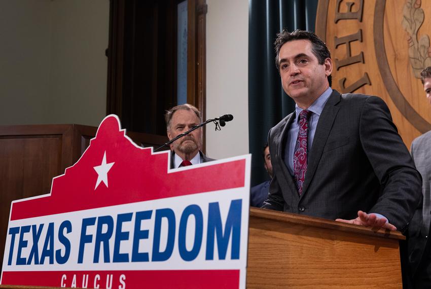 Texas GOP Chair Matt Rinaldi speaks at a press conference at the Capitol on Aug. 30, 2021.