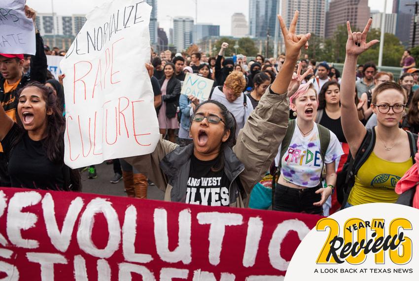 UT Austin students protested in downtown after Donald Trump's presidential victory, Nov. 9, 2016.