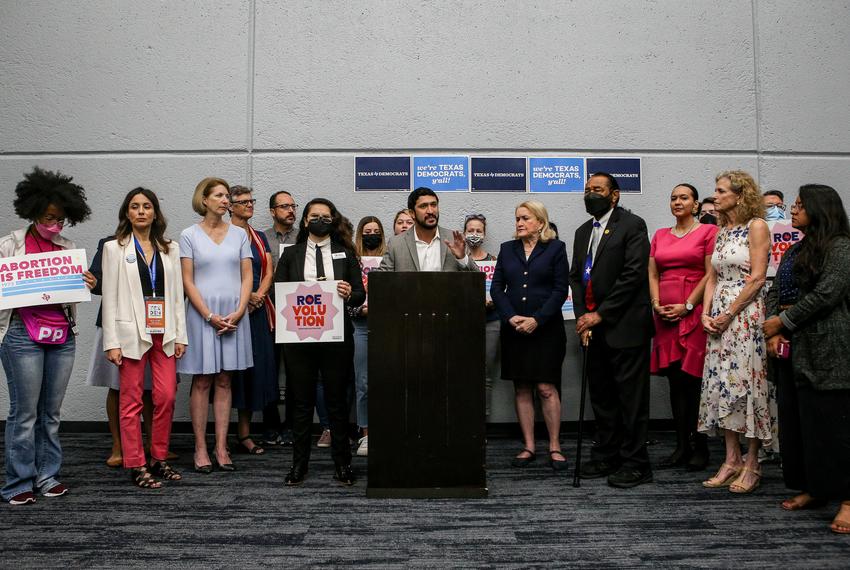 Democratic congressional candidate Greg Casar delivers five strategies to the Biden administration to provide safe in-state abortions during the Texas Democratic Convention at the Kay Bailey Hutchison Convention Center in Dallas on July 16, 2022.