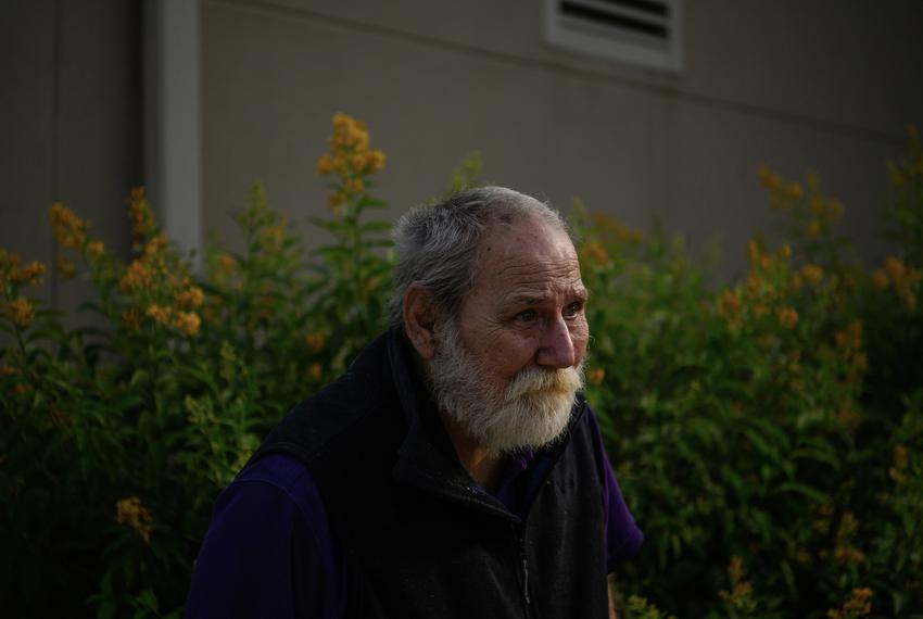 Willie Rawls poses for a portrait outside of a shelter where people who have evacuated from their homes are staying following significant rainstorms and flooding in Coldspring on May 4, 2024.