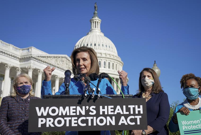 House Speaker Nancy Pelosi spoke during a news conference about the House vote on H.R. 3755, the "Women's Health Protection Act" legislation to "establish a federally protected right to abortion access" at the Capitol in Washington, D.C., on Sept. 24, 2021. 