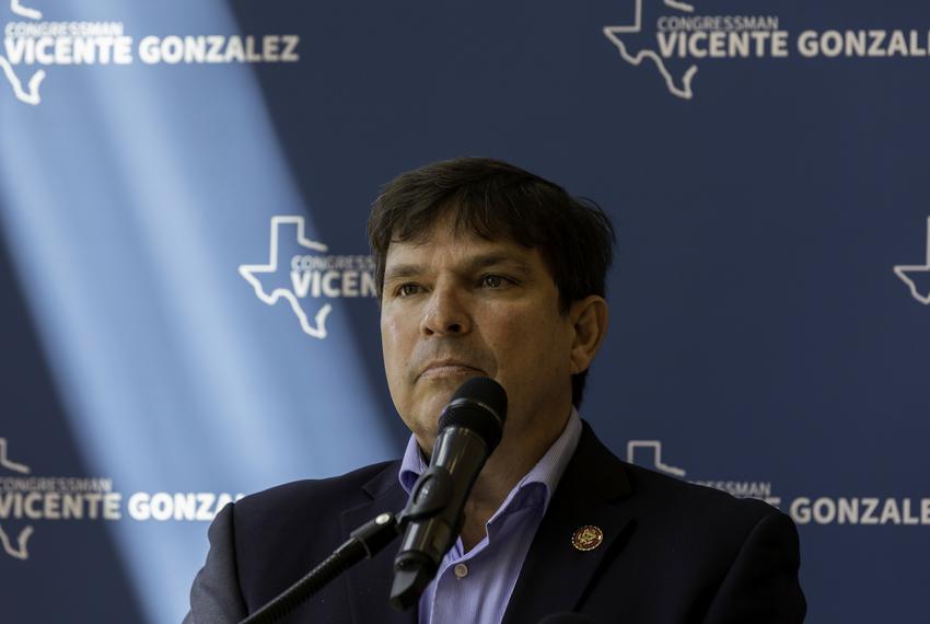 U.S. Rep. Vicente Gonzalez, D-McAllen, at a press conference with U.S. Rep. Adam Schiff of California about the money the Rio Grande Valley is receiving from President Biden's $1 trillion infrastructure bill at the Texas Southmost College auditorium in Brownsville on Sept. 8, 2022.